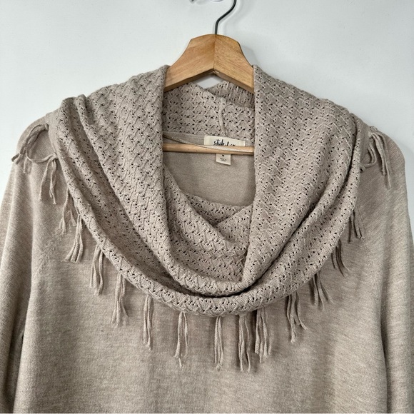 Style & Co Womens Size Medium Pullover Cowl Neck Fringe Knit Sweater Beige - Picture 3 of 7